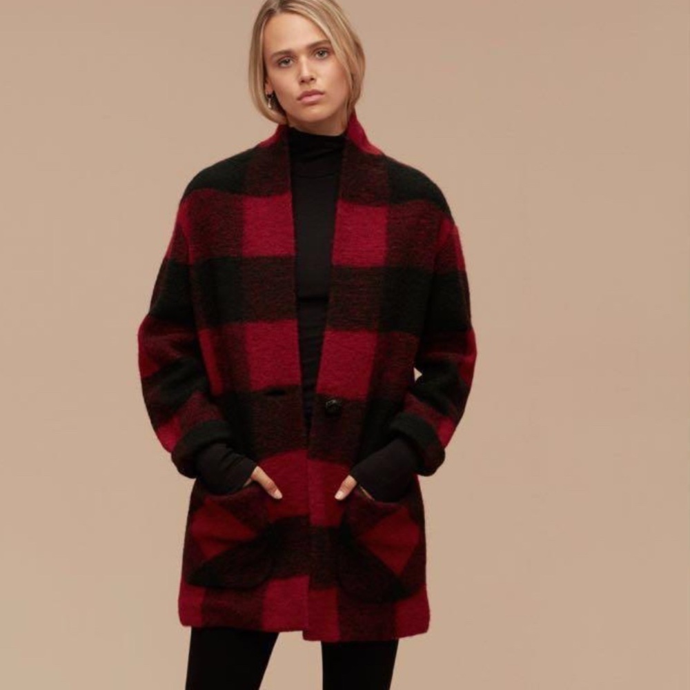 Wilfred Free Neelam Red and Black Plaid Coat